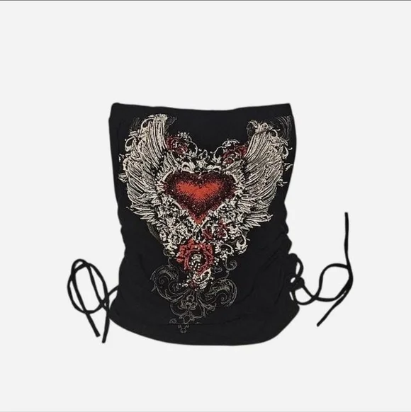 Rue21 Black and Red Heart Winged Tube Top - Picture 1 of 1